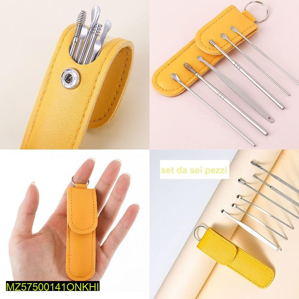 Stainless Steel Ear Wax Cleaning Kit 6Pcs Yellow Case