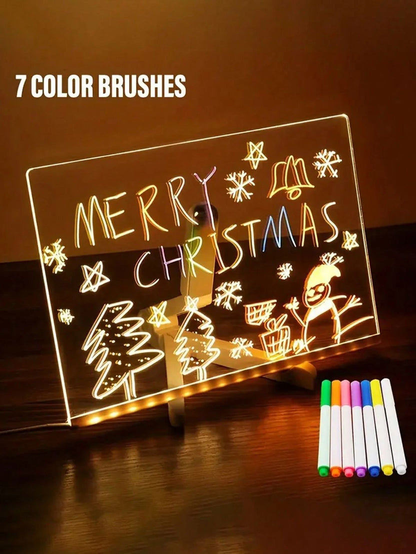 8x8 Inches LED Acrylic Writing Board with 7 Colour Pens | USB Light Message Board