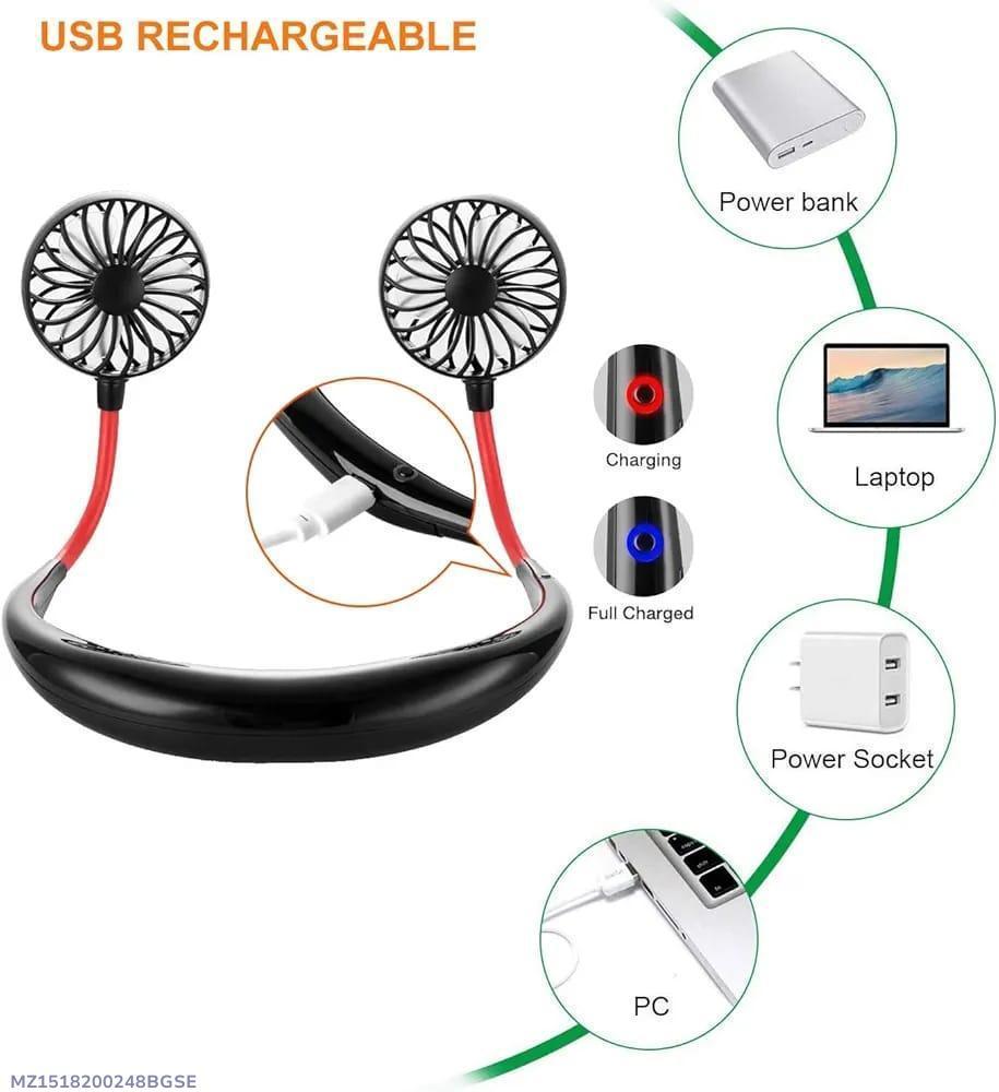 USB Rechargeable Foldable Neck Fan Black Red