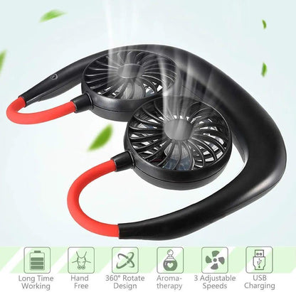 USB Rechargeable Foldable Neck Fan Black Red