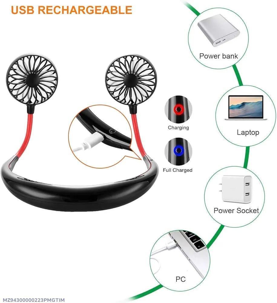 USB Rechargeable Foldable Neck Fan Black Red