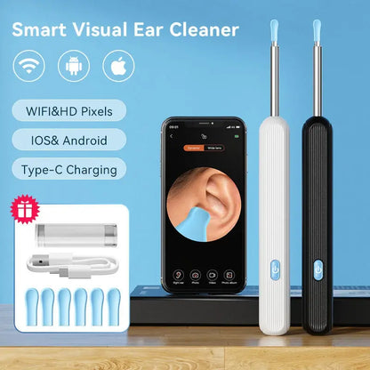 Smart Visual Ear Cleaner with HD Camera | WiFi Ear Wax Removal Tool | USB Type-C Rechargeable Otoscope | Compatible with Android & iOS