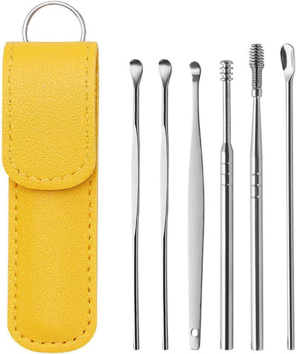 Stainless Steel Ear Wax Cleaning Kit 6Pcs Yellow Case