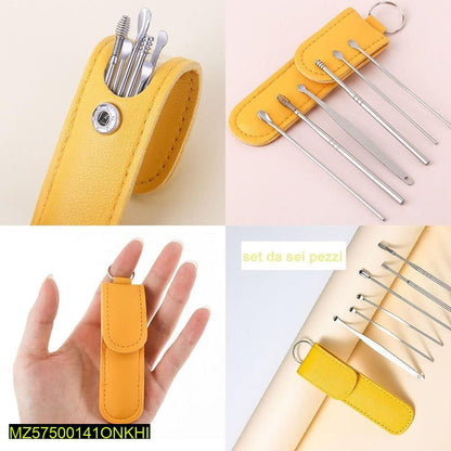 Stainless Steel Ear Wax Cleaning Kit 6Pcs Yellow Case