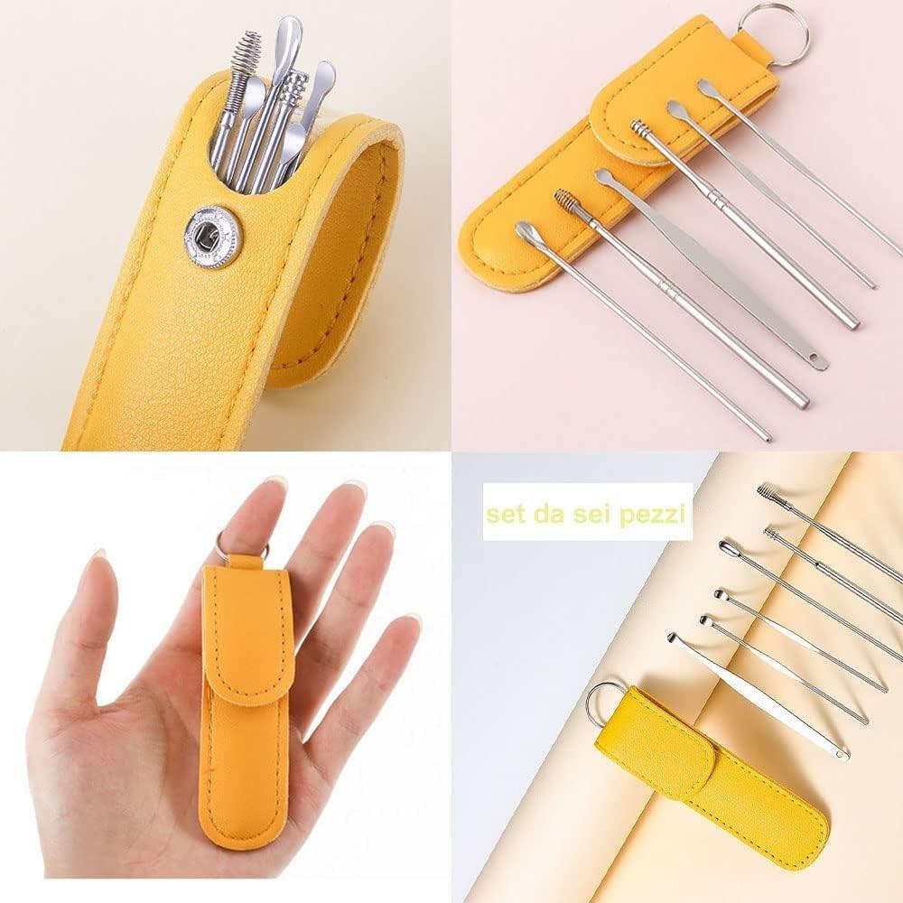 Stainless Steel Ear Wax Cleaning Kit 6Pcs Yellow Case