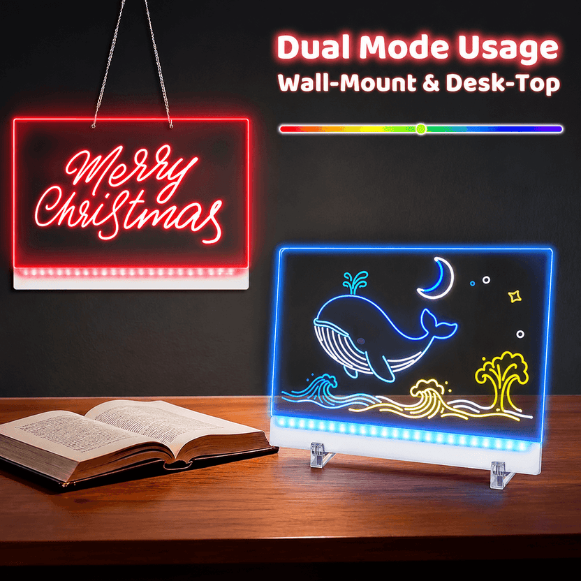 8x8 Inches LED Acrylic Writing Board with 7 Colour Pens | USB Light Message Board