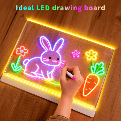 8x8 Inches LED Acrylic Writing Board with 7 Colour Pens | USB Light Message Board
