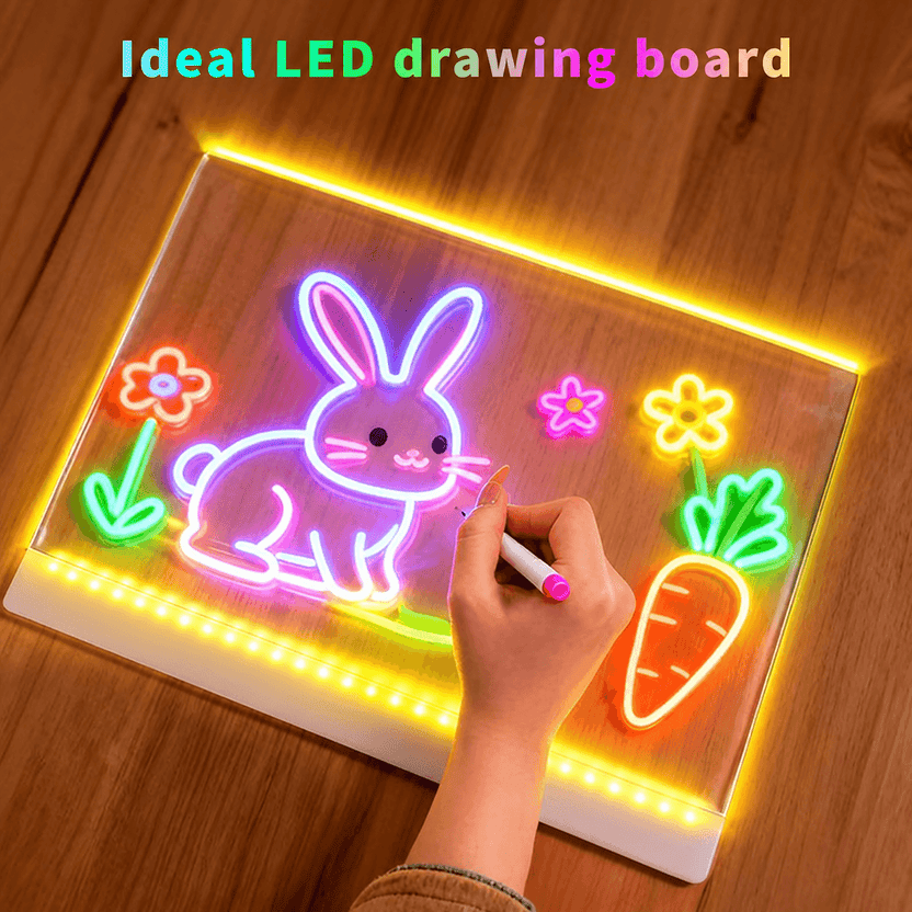 8x8 Inches LED Acrylic Writing Board with 7 Colour Pens | USB Light Message Board