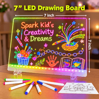 8x8 Inches LED Acrylic Writing Board with 7 Colour Pens | USB Light Message Board